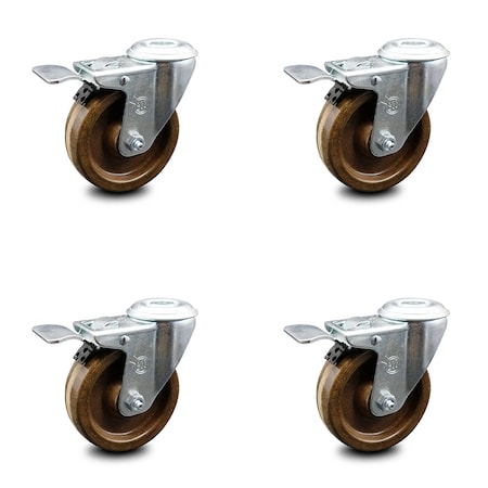 Service Caster 4 Inch High Temp Phenolic Swivel Bolt Hole Caster Set with Total Lock Brake SCC SCC-BHTTL20S414-PHRHT-4